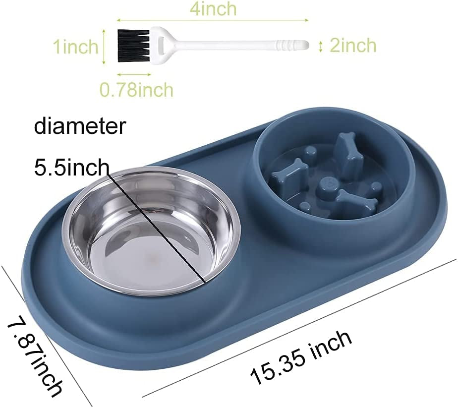 Dog Bowls Small Medium Sized Dog Food Bowl, Slow Feeder Dog Bowl Set, Stainless Steel Dog Bowls, Non-Skid Cat Dog Food and Water Bowls by (Navy)